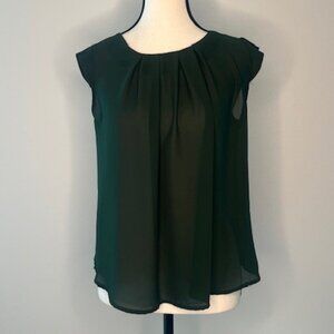 Twine & String Women's Green Tan Top Blouse, Button Down Back, Size Small